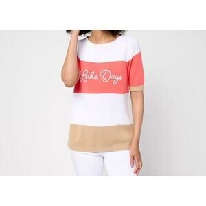 Denim & Co Size Large 100% Cotton Lake Days Sweater Elbow Sleeve A687473 NWOT